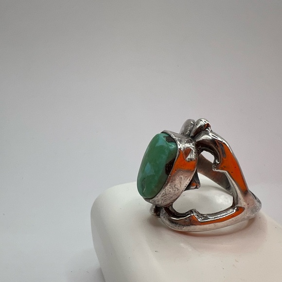 Native American inspired turquoise stone sterling ring  style size 9 hand design - Picture 5 of 7
